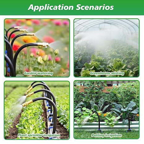 360° Adjustable Irrigation System Kit - Garden Watering System 20M/66FT with 20 Nozzles, Drip Irrigation Kit for Garden, Yard, Lawn, Greenhouse, Plants, 5/16 inch Hose
