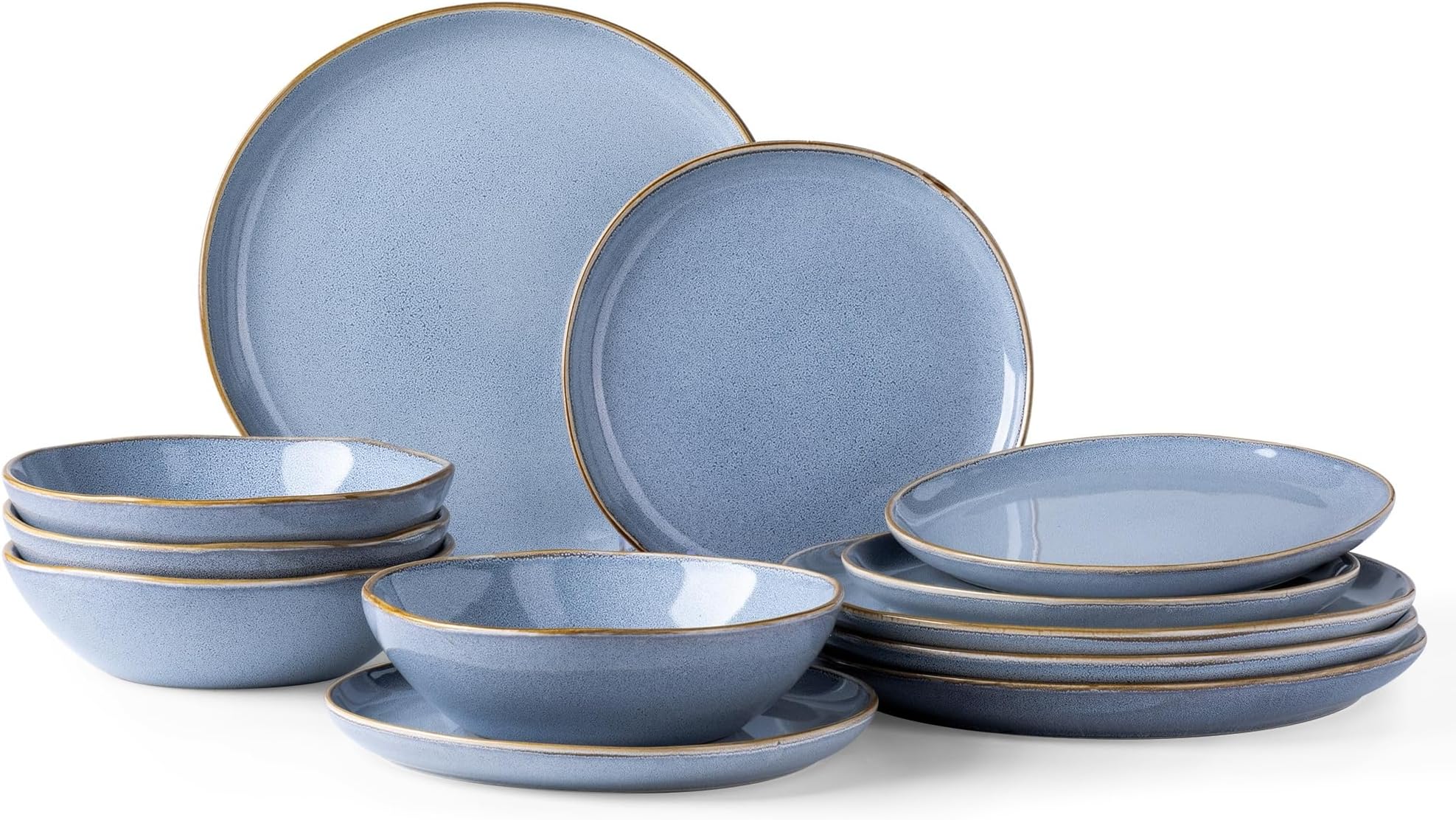 AmorArc Ceramic Dinnerware Sets,Handmade Reactive Glaze Stoneware Plates and Bowls Sets,Highly Scratch Resistant | Dishwasher & Microwave Safe Dishes Set,Service for 4 (12pc)