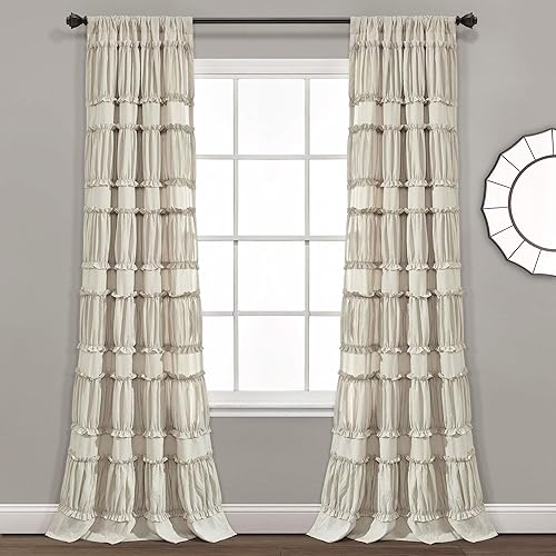 Lush Decor Nova Ruffle Window Curtain Panel Pair, 42"W x 84"L, Neutral