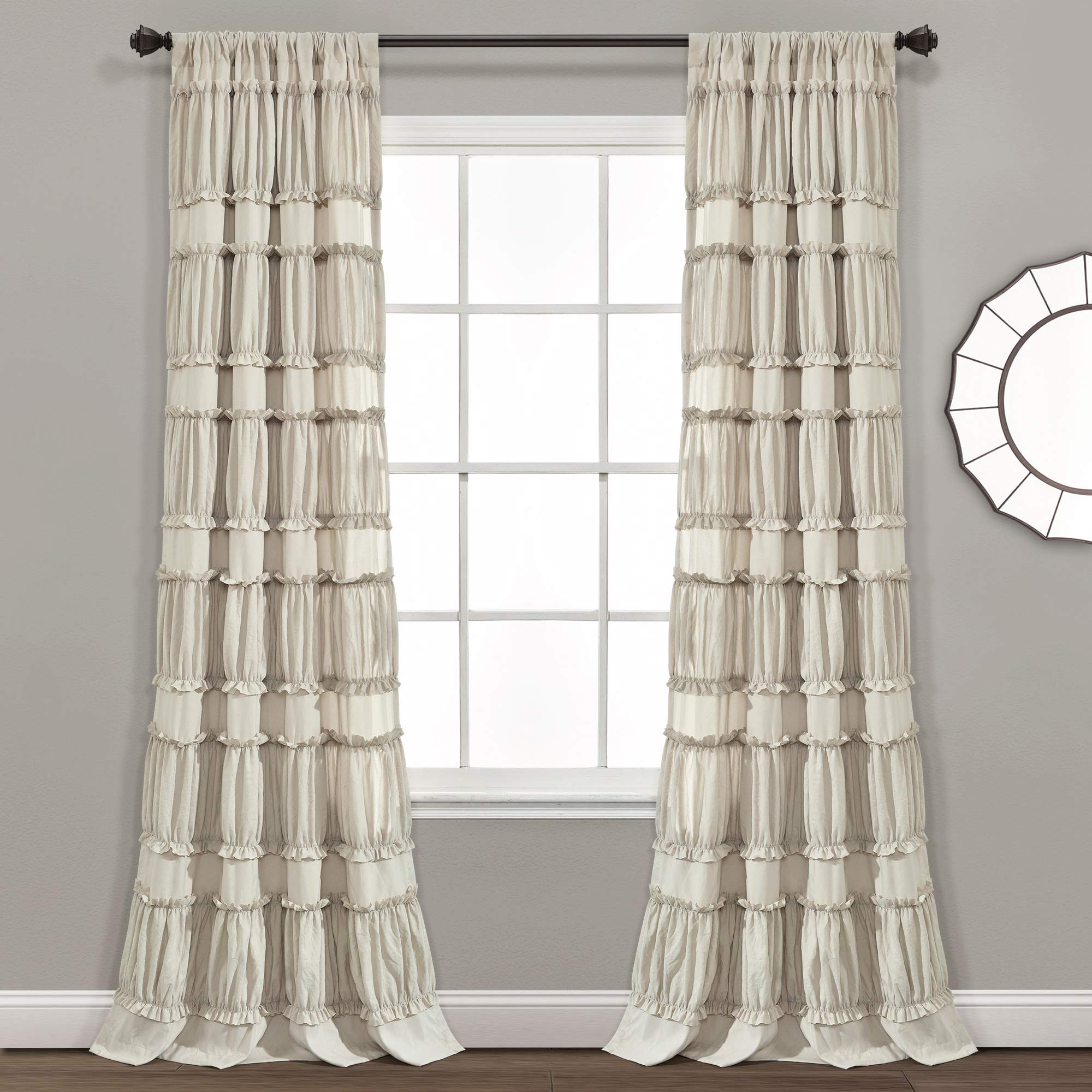 Lush Decor Nova Ruffle Window Curtain Panel Pair, 42" W x 84" L, Neutral