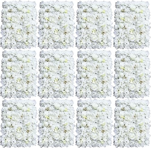 Miniatura 2 de 12 paneles de pared de flores artificiales, telón de fondo floral de 24 x 16 pulgadas, decoración de pared de flores, panel de pared de flores,