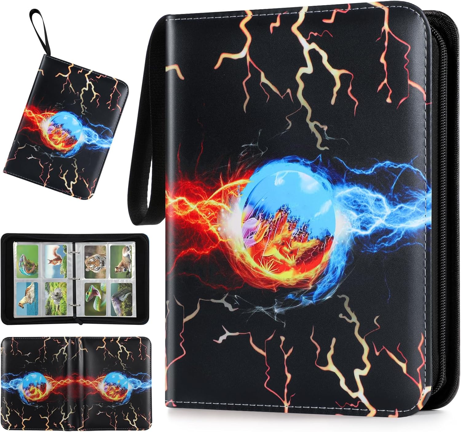 Card Binder 4 Pocket, Trading Card Holder Collector Album Fits 400 Cards with 50 Removable Sleeves Compatible with Pokemon Cards Game Sports Card Case Book With Zipper for Gifts (Black)