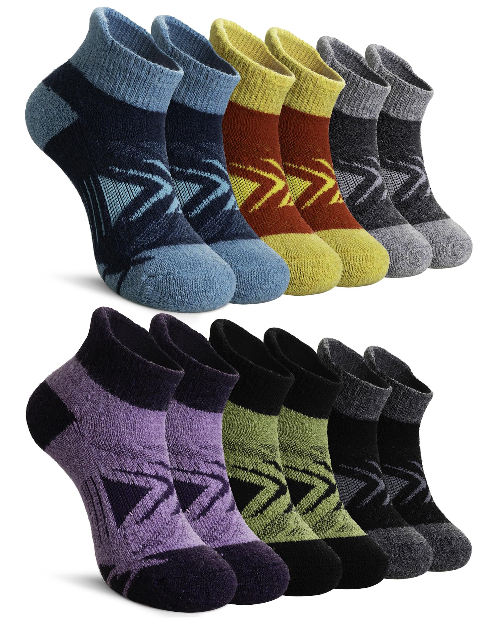 Velice Kids Merino Wool Ankle Hiking Running Socks Girls Boys Teens Athletic Warm Thick Cushion No Show Socks 6 Pairs