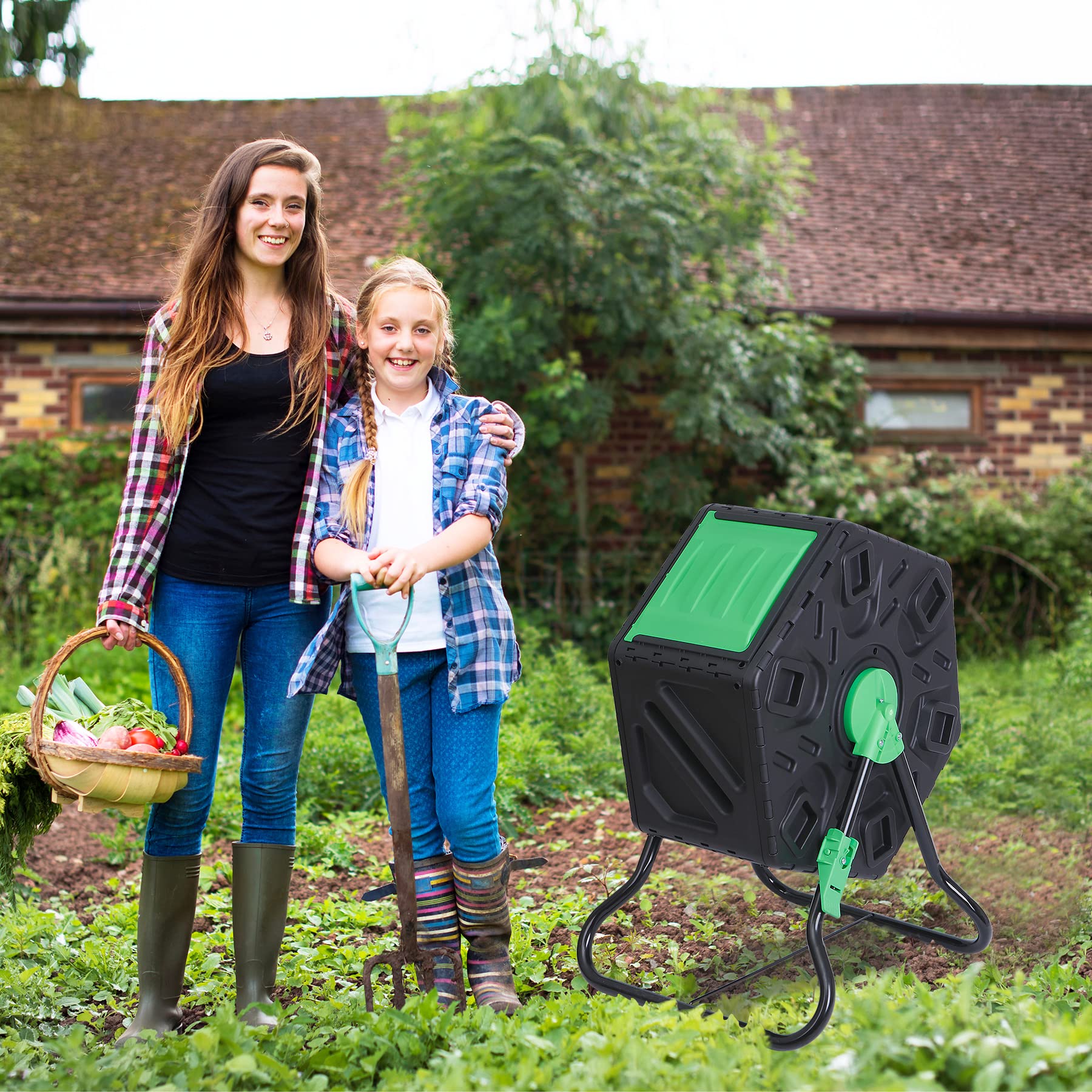 LEMY Compost Tumbler Bin, Composting Bucket Trash Can with Sliding Doors for Outdoor Garden, Kitchen, Yard Waste, 1 Rotating Chamber, 18.5 Gallon