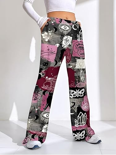Women Christmas Print Lounge Pants Casual Wide Leg Pajama Bottoms