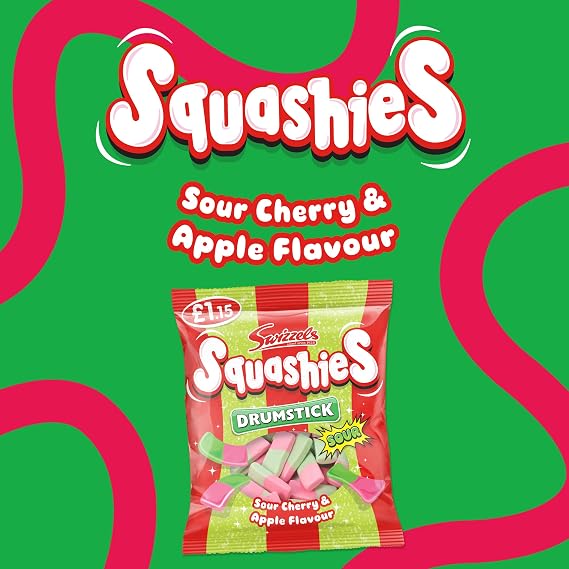 Swizzels Squashies Sweets - Sour Apple and Cherry Flavour (Price Marked) Single Pack 120g