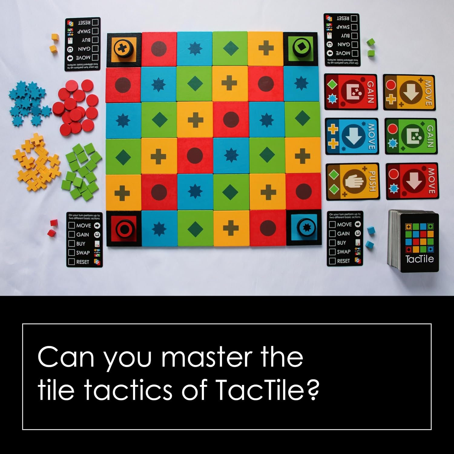 Tactile - Find Colorful Pathways and Create Action Cascades | Abstract Strategy Engine Building Board Game | Modular Wood Board | Competitive Strategy Game for Families and Adults | 2-4 Players