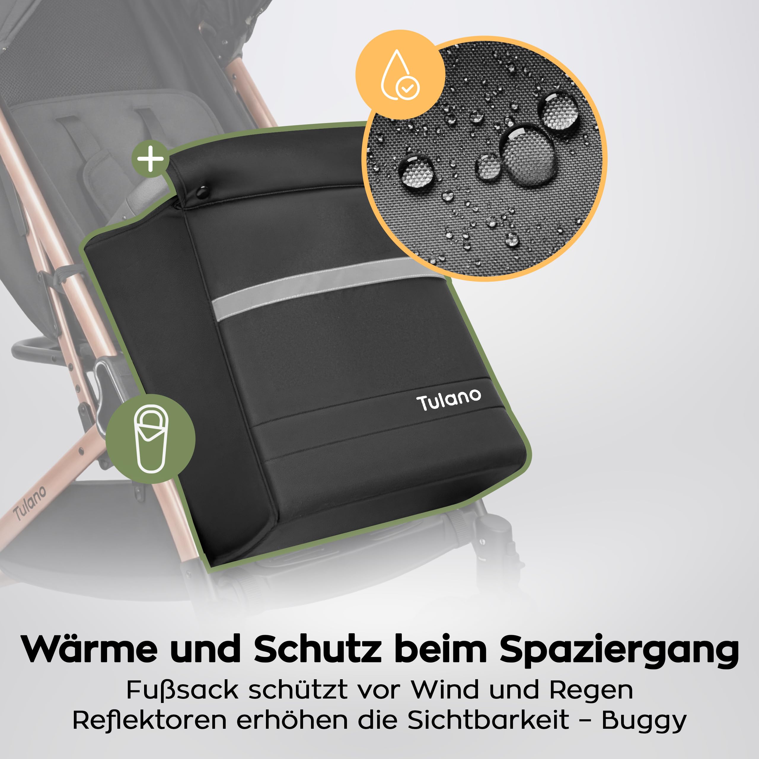 TULANO Lagos 35 Kinderwagen Buggy Klein Zusammenklappbar Reisebuggy mit Liegefunktion Trolley-Funktion Zubehör Flugzeug Handgepäck Baby Buggy bis 15 kg Beige/Geld