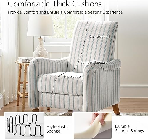 Miniatura 5 de HULALA HOME Juego de 2 sillas reclinables de granja con patas de eje de madera maciza, sillones reclinables a rayas con respaldo y reposapiés