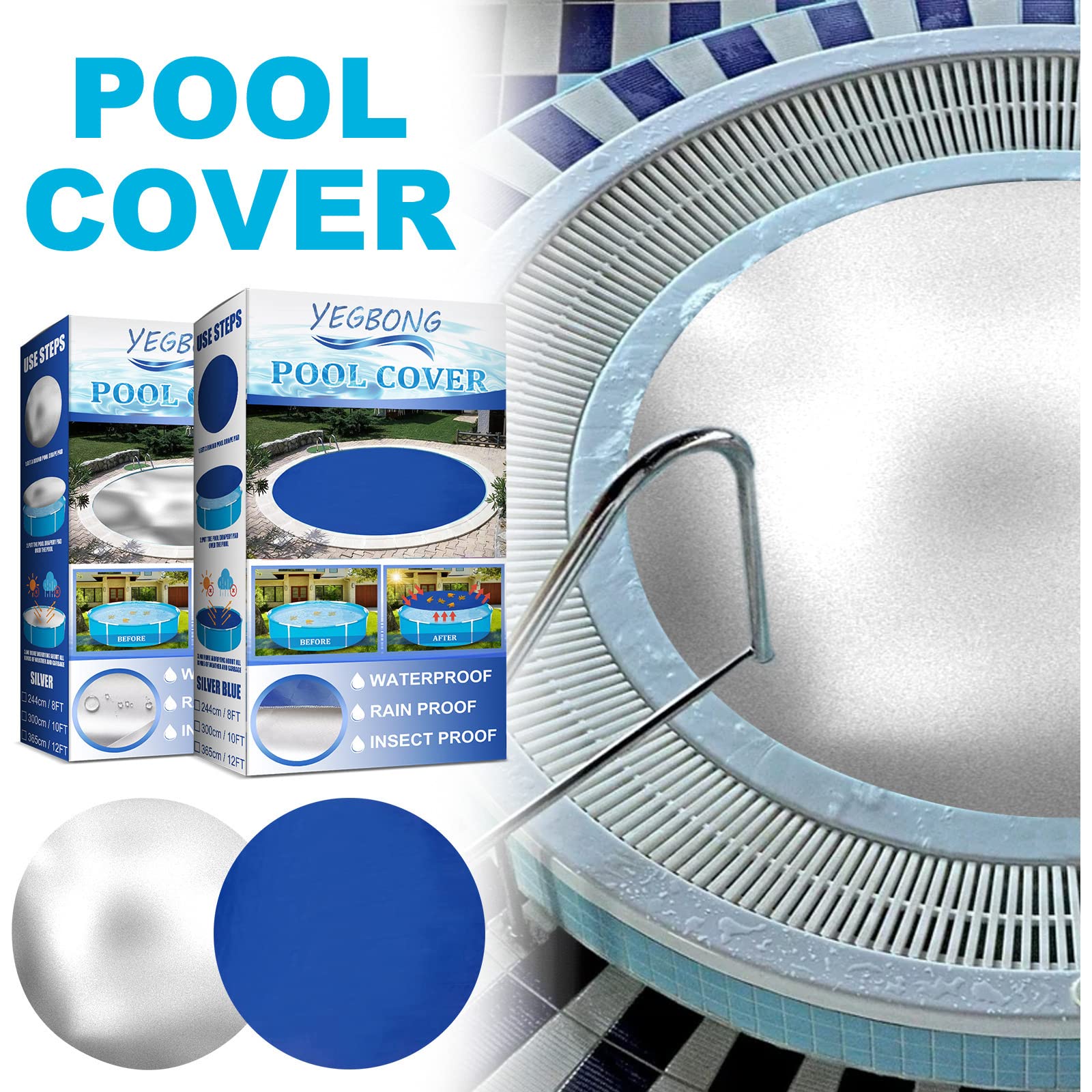 Cubierta solar redonda de 8/10/12 pies para piscina, uso impermeable, cubierta de seguridad a prueba de polvo que retiene el calor del sol, manta solar para bañera de hidromasaje para piscina sobre