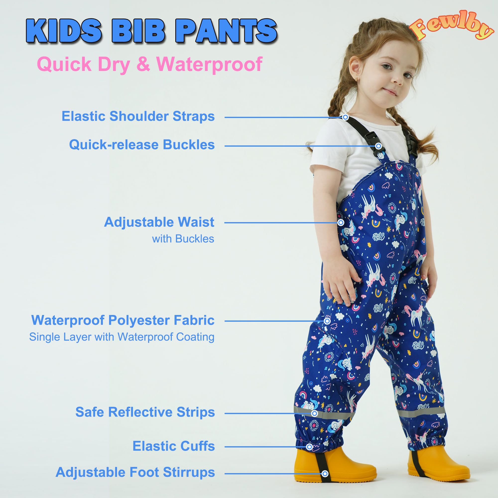 Pantalon Imperméable Filles, Pantalon de Pluie Enfant Salopette de Pluie Combinaison de Pluie Réutilisable Vêtements de Pluie