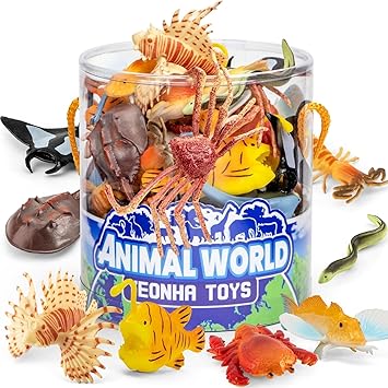 Sea Animals Toys with Gift Box, 48 Piece Mini Vinyl Plastic Ocean Animal Figure, Sea Creatures Themed Sensory Bins, School Project, Birthday Cupcake Topper Party Supplies, Preschool Toys for Kids