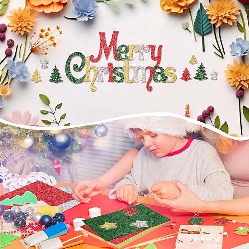 Miniatura 6 de Yeaqee 100 hojas de papel de cartulina con purpurina de Navidad, papel de regalo metálico de 8.5 x 11 pulgadas, cartulina pesada de 8.82 oz/m² para