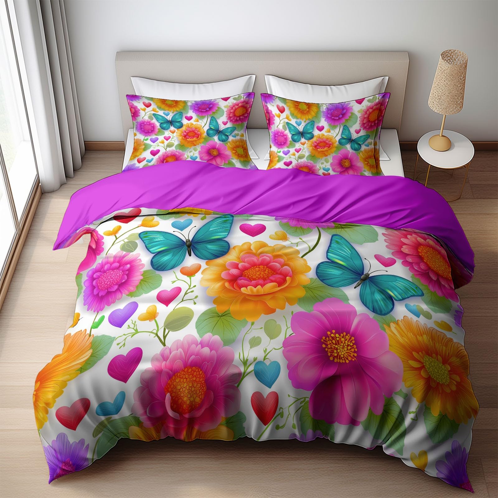 Housse de couette 240 x 260 cm violet moderne pour parure de lit ado et adulte