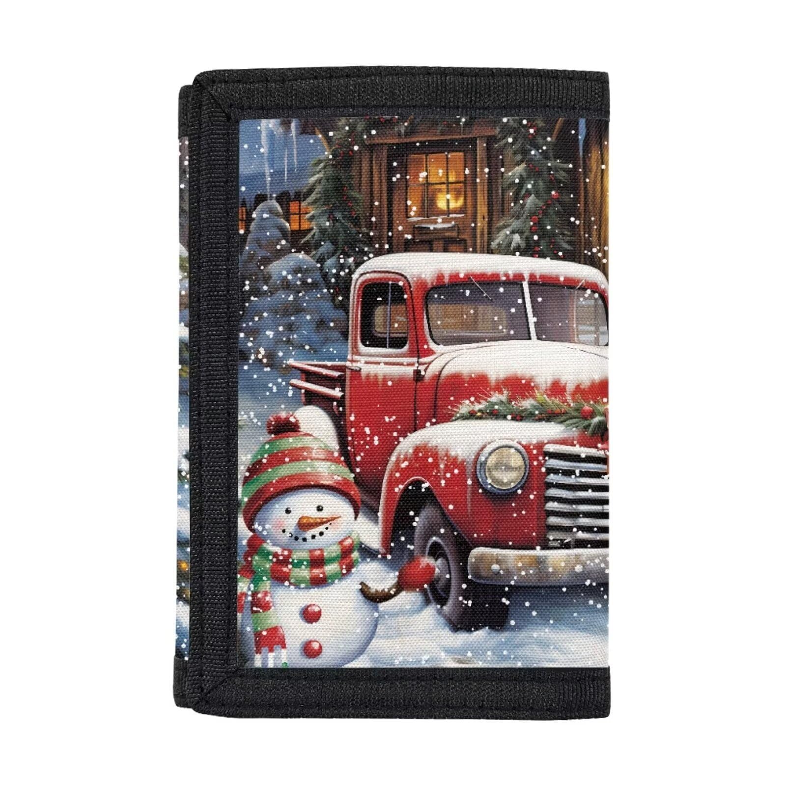 Rshubino Snowman Car Pattern Kids Wallet for Boys Portable Slim Purse with Hook and Loop Novelty Wallet with Coins Pocket for Birthday Christmas Festival