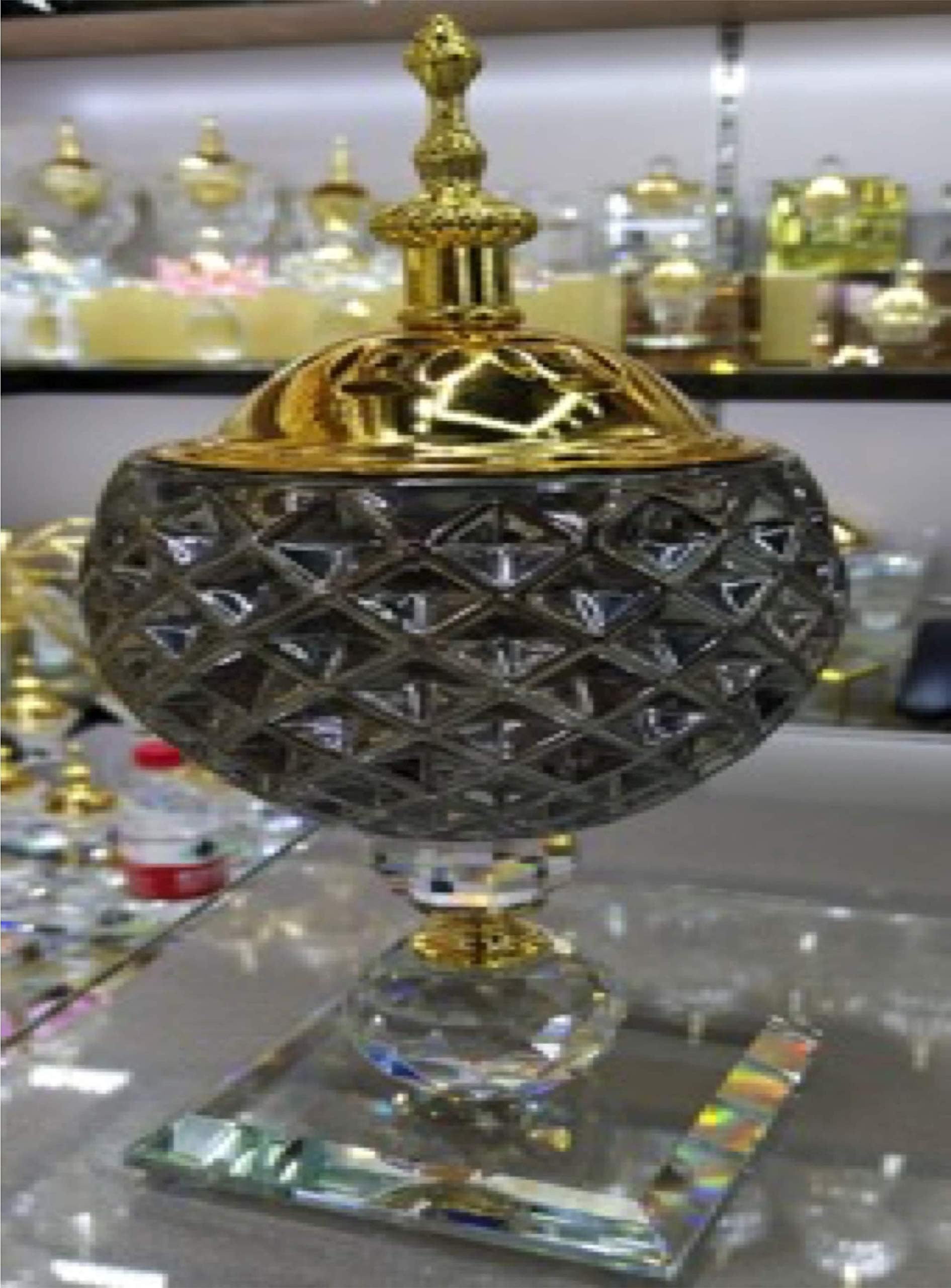 iHcrafts Non Electric Crystal Bakhoor Burner Mabkhara Incense Burner to be Used with Charcoal Crystal Decor- Oud Frankincense Resin Burner Gift Positive Energy (Grey)