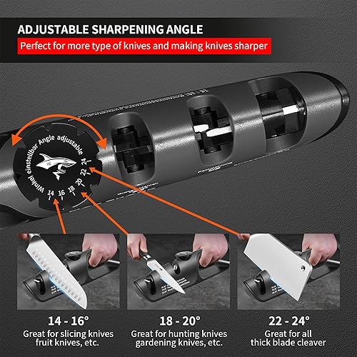 Miniatura 2 de MAD SHARK Afilador de cuchillos, 6 ángulos de afilado ajustables, herramienta afiladora de cuchillos gruesa y fina, afilador de cuchillos manual de