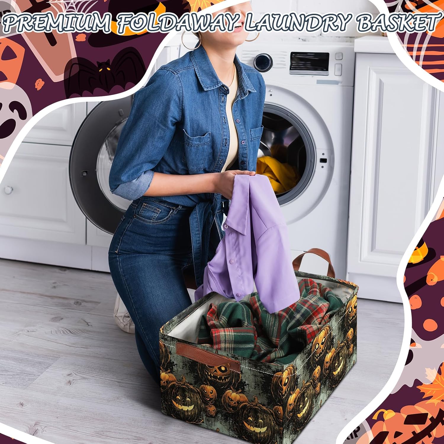 Boao 6 Pack Halloween Storage Baskets Collapsible Large Scary Halloween Storage Bins with Handles for Gifts Spider Ghost Pumpkin Organizer Box for Room Decor Home Bedroom Office Holiday Toy Clothes