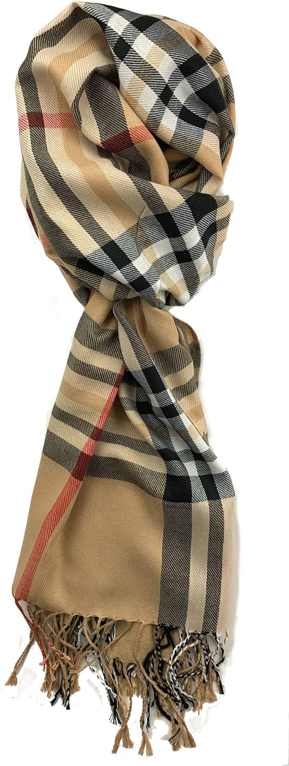 Plum Feathers Luxurious Classic Plaid Pattern Pashmina Blanket Scarf - Image 2