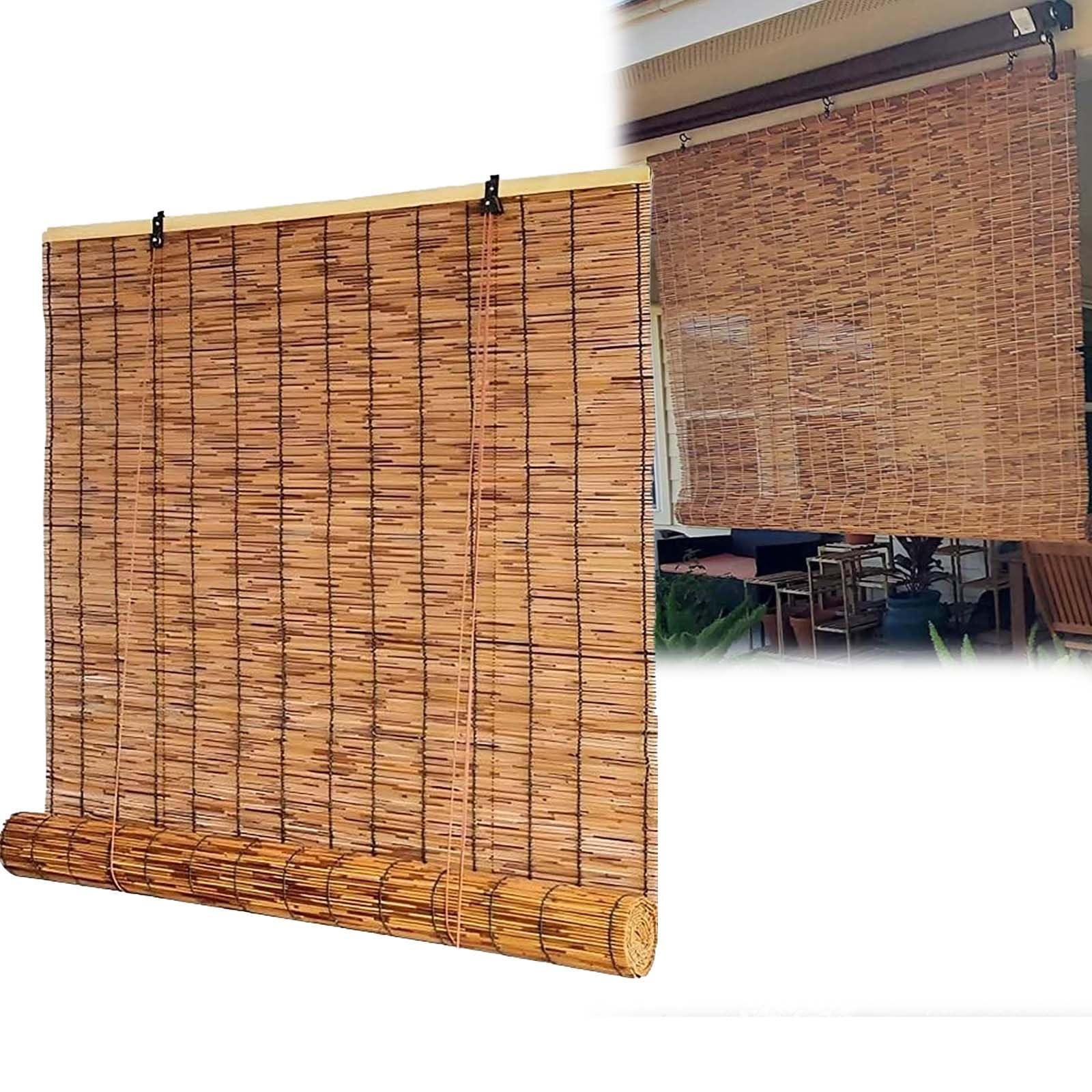 Bamboo Roller Blinds, Blackout Bamboo Roman Roller Shades for Indoor/Outdoor Porch Garden, 36 48 72 84 62 inches Long Window Treatments Shades,Cordless