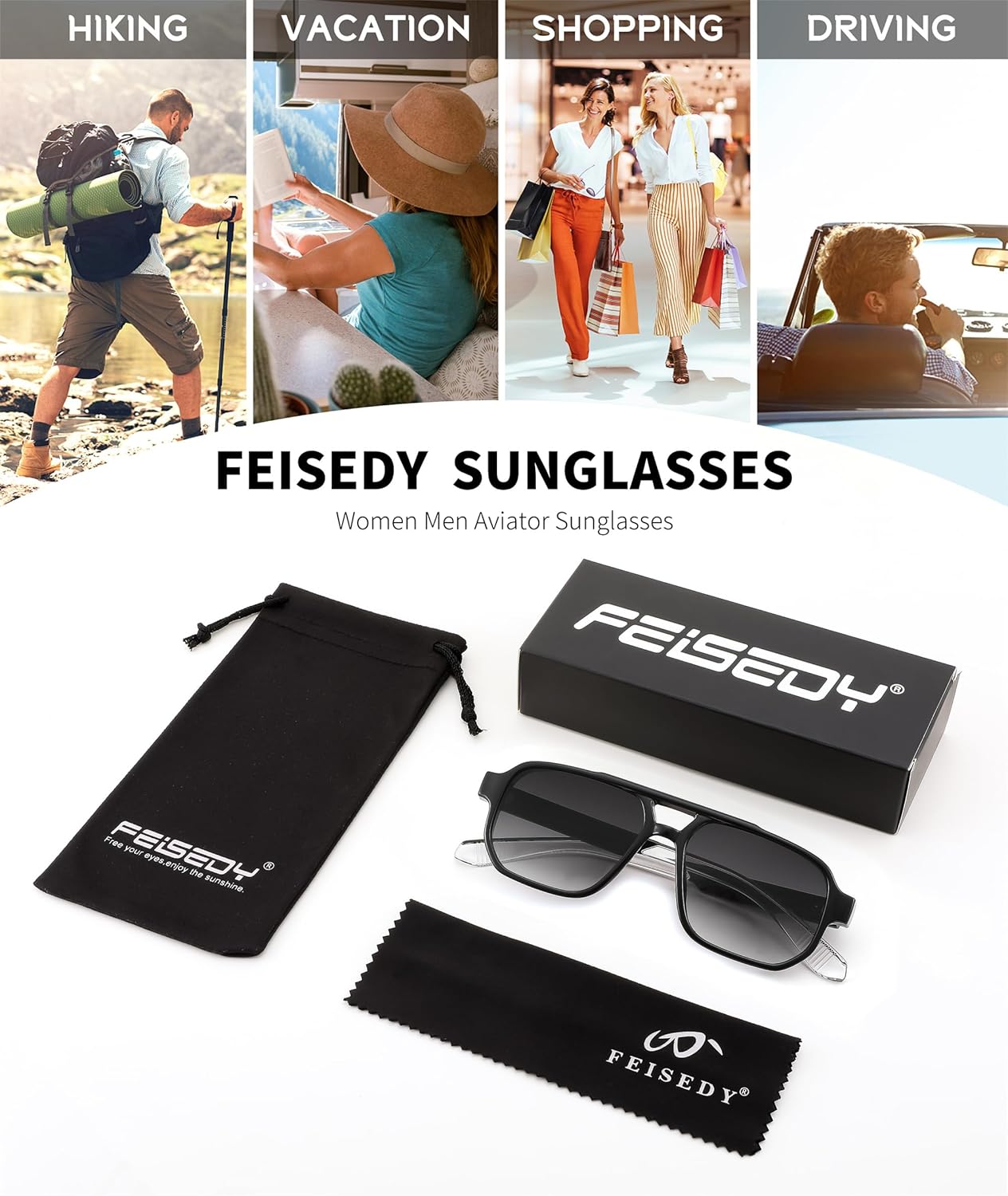 FEISEDY Retro Square Aviator Sunglasses Women Men, 70s Small Vintage Rectangle UV400 Sun Glasses B9120 - Image 6