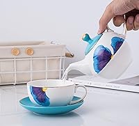 Vista 2 de Jusalpha Té de porcelana inglesa para un juego, tetera clásica de pétalos azules, taza de té, juego de platillo, juego de regalo para servir té #07
