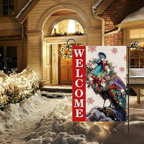 Miniatura 4 de Bandera navideña de jardín de bienvenida de pollo, decoración navideña de invierno, vacaciones, arpillera, vertical, de doble cara, granja, patio,