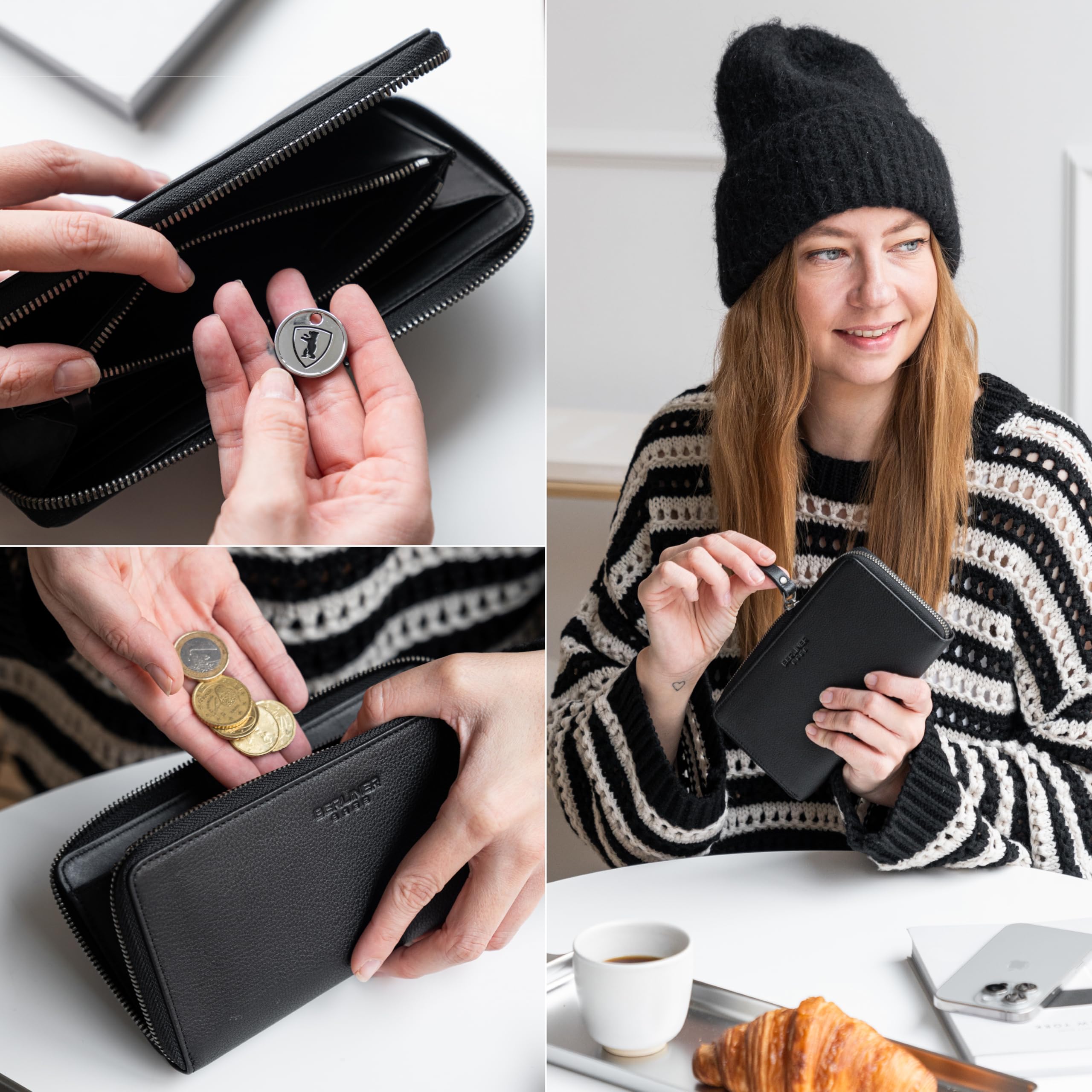 Berliner Bags Premium Geldbörse Margo, Große Portemonnaie aus Leder, Geldbeutel TÜV-geprüftem RFID-Schutz, inkl. Geschenk-Box, für Damen - Schwarz
