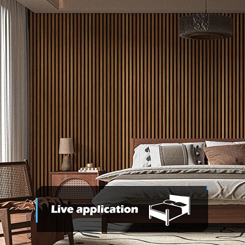 Miniatura 2 de Art3d Paquete de 2 paneles acústicos de madera de 108 x 12 pulgadas para pared, paneles de listones de madera insonorizados para pared y techo,