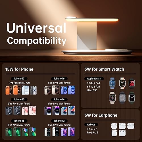 Miniatura 7 de GUSGU Estación de carga 3 en 1 para cargador inalámbrico MagSafe con luz nocturna de tres niveles, carga rápida máxima de 15 W para iPhone