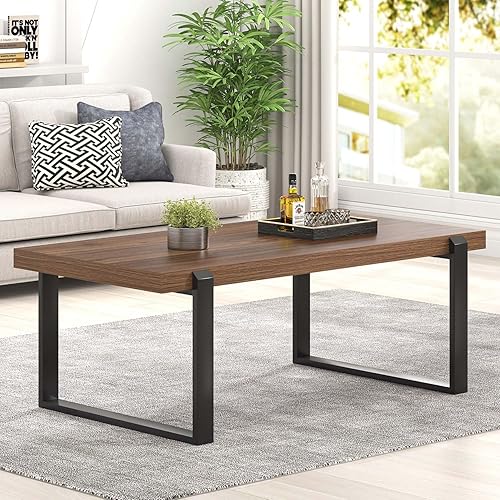 Miniatura 48 de FOLUBAN Mesa de centro rústica, moderna mesa central industrial de madera y metal para sala de estar, roble de 47 pulgadas Roble,Negro