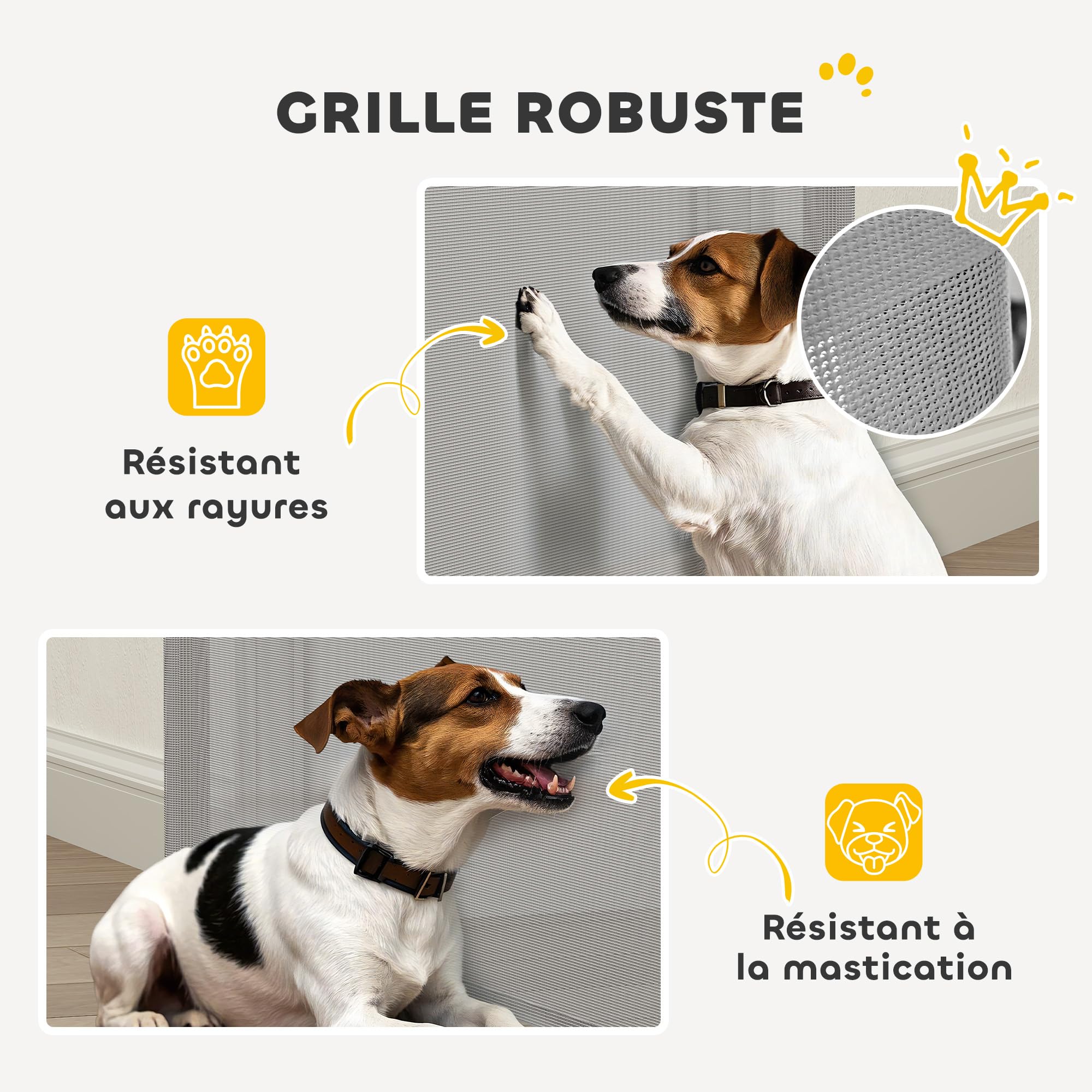 PawHut Barrière de sécurité barrière Animaux rétractable Automatique 1,15L x 0,83H m teslin métal Gris