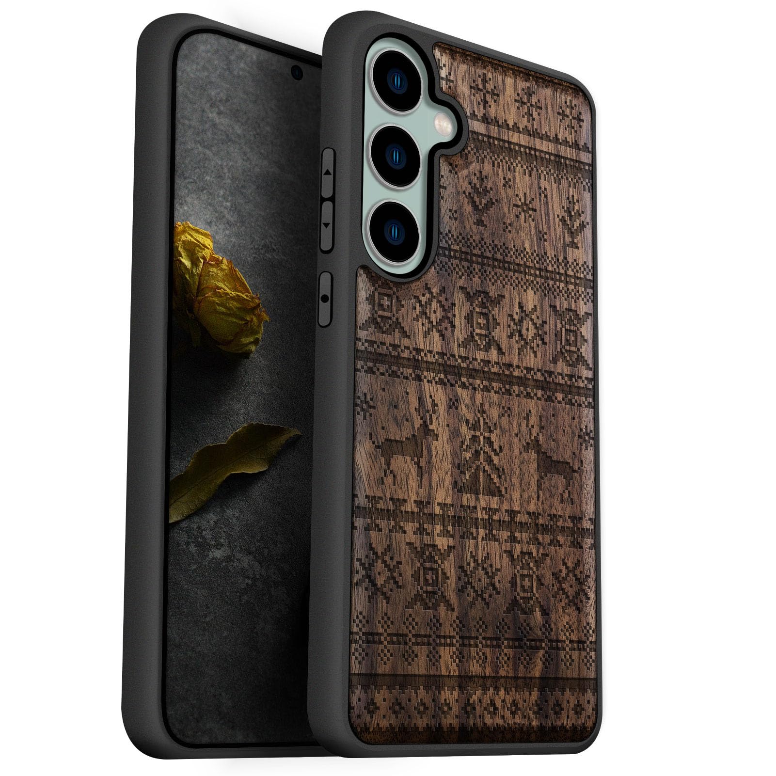 Carveit Wood Case for Galaxy S23 FE Case [Natural Wood & Black Soft TPU] Shockproof Protective Cover Unique Wooden Design Compatible with S23 FE (Deer
