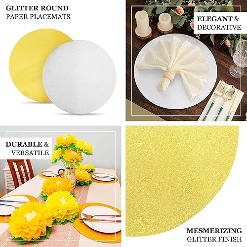 Miniatura 4 de Efavormart - Paquete de 20 manteles individuales de papel redondos con purpurina plateada de 13 pulgadas, manteles desechables para mesa de comedor,
