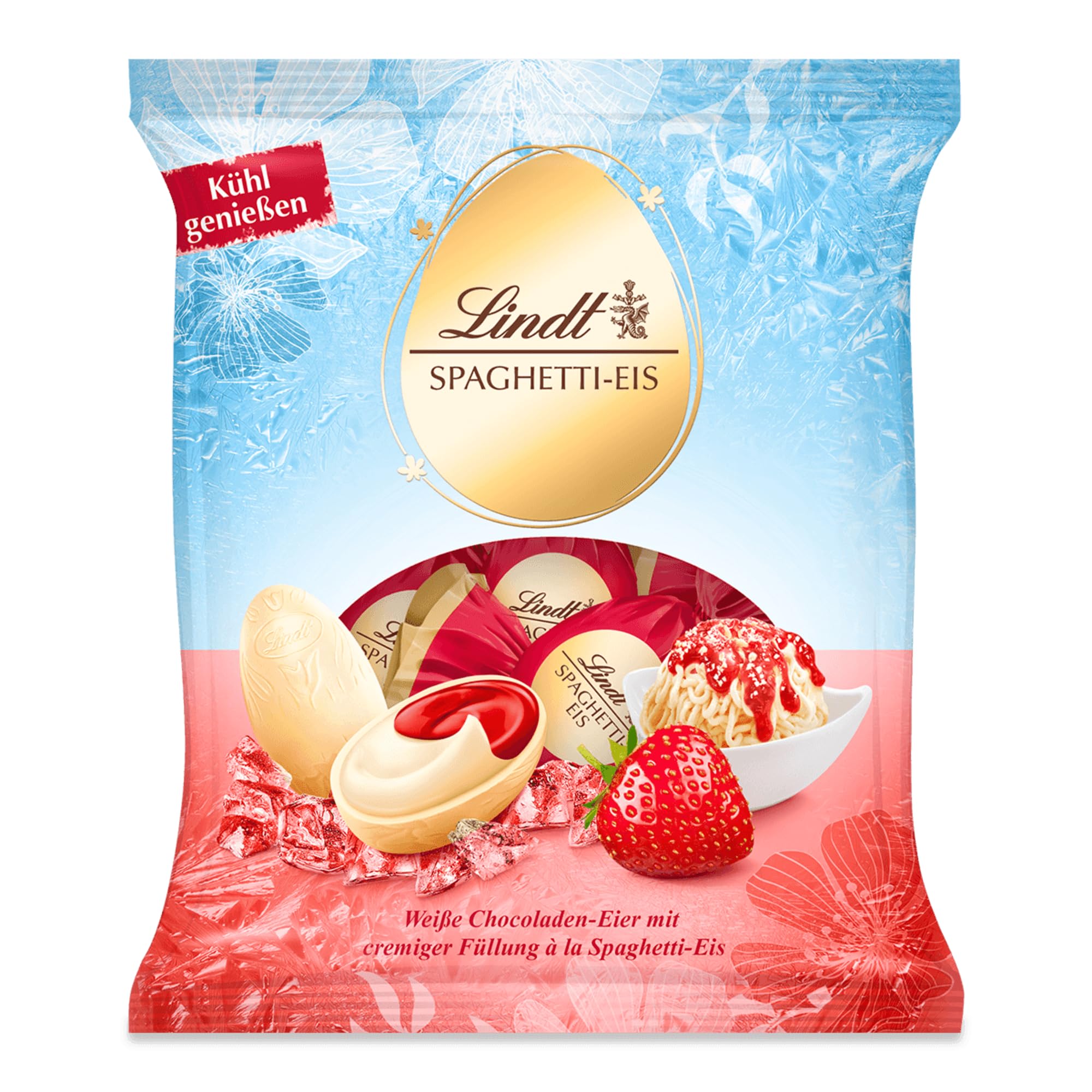Lindt Schokolade | Spaghetti-Eis-Eier | 90g | Weiße-Schokoladeneier mit cremiger à la Spaghetti Eis-Füllung | Ostereier | Perfekte Oster-Schokolade zum Teilen & Genießen