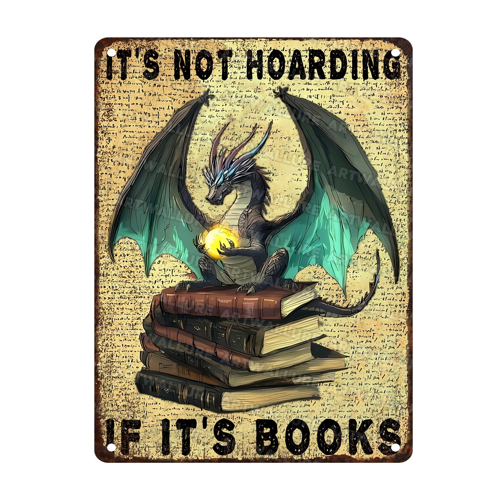 Metal Dragon Sign It's Not Hoarding If It's Books Vintage Sign for Home Cafe Bedroom Library Bookshelf Wall Decor 12x16inch