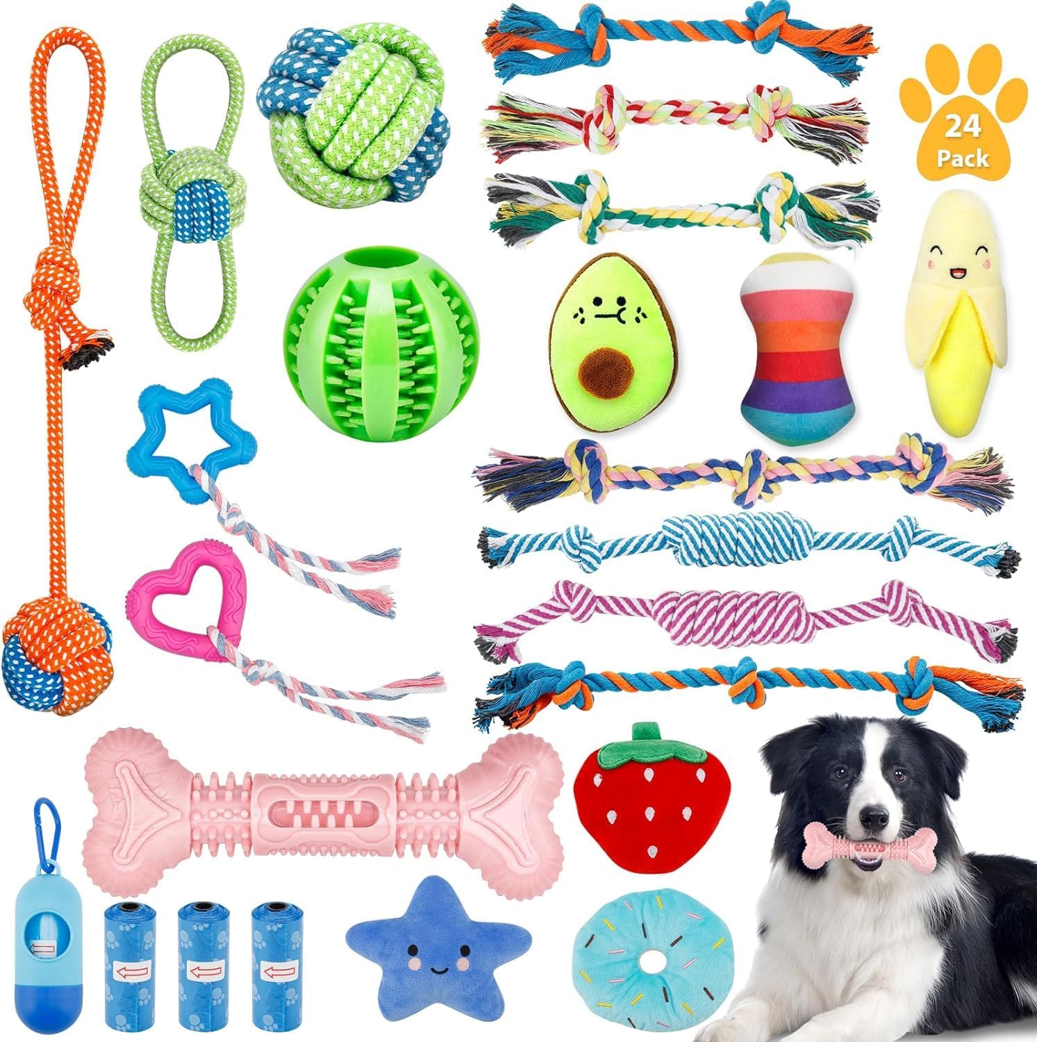 Aignis Dog Rope Toys for Small & Medium Breed Dogs, Puppy Chew Toys, 24 Pack Puppy Teething Toys, Promote Dog Dental Health, Exercise & Bonding