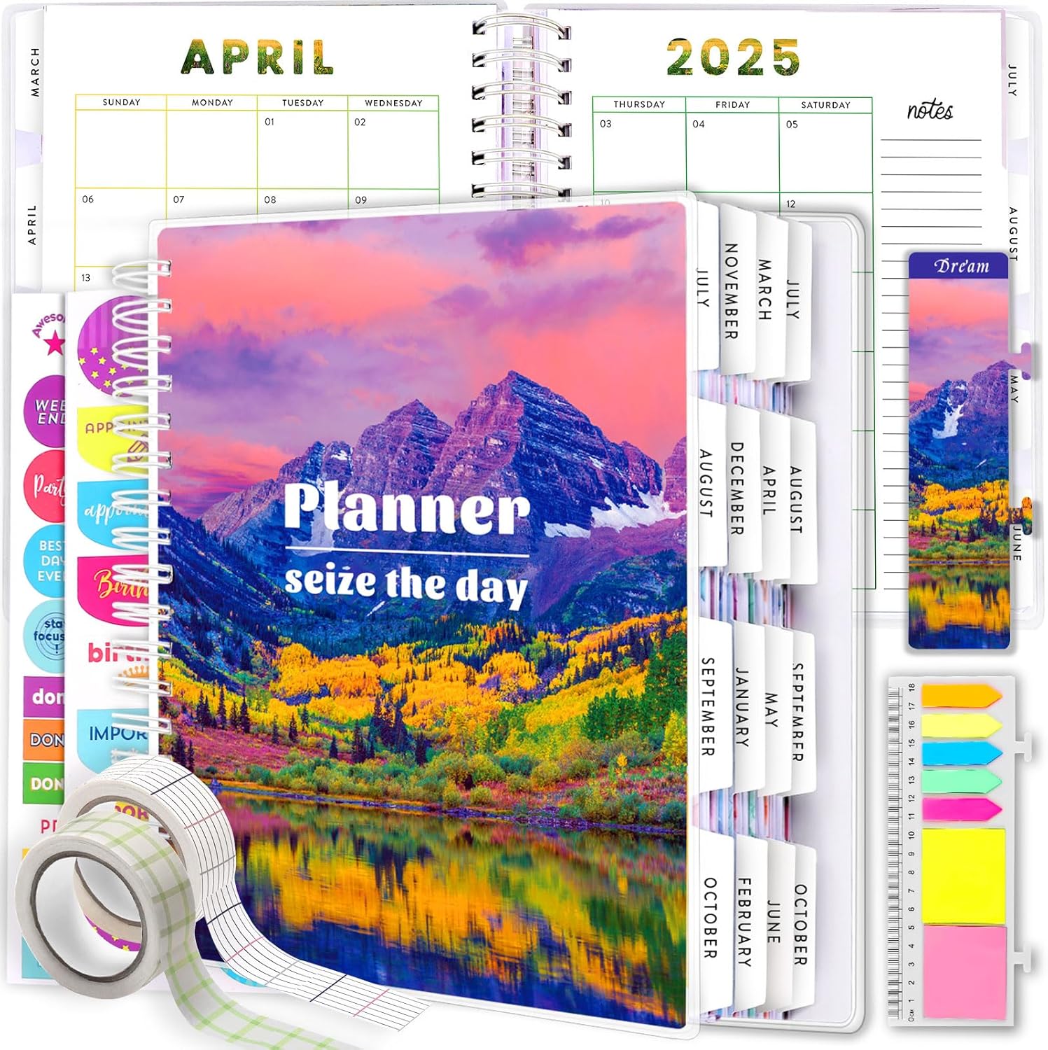 Planner 2025-2026, 18 Months Large Academic Daily Weekly Monthly Planner Organizer, July. 2025 - Dec. 2026, 8.5x9.8" Agenda with Page Tabs, Separator Page, Pocket Folder, Bookmark, Stickers & Sticky Note Set