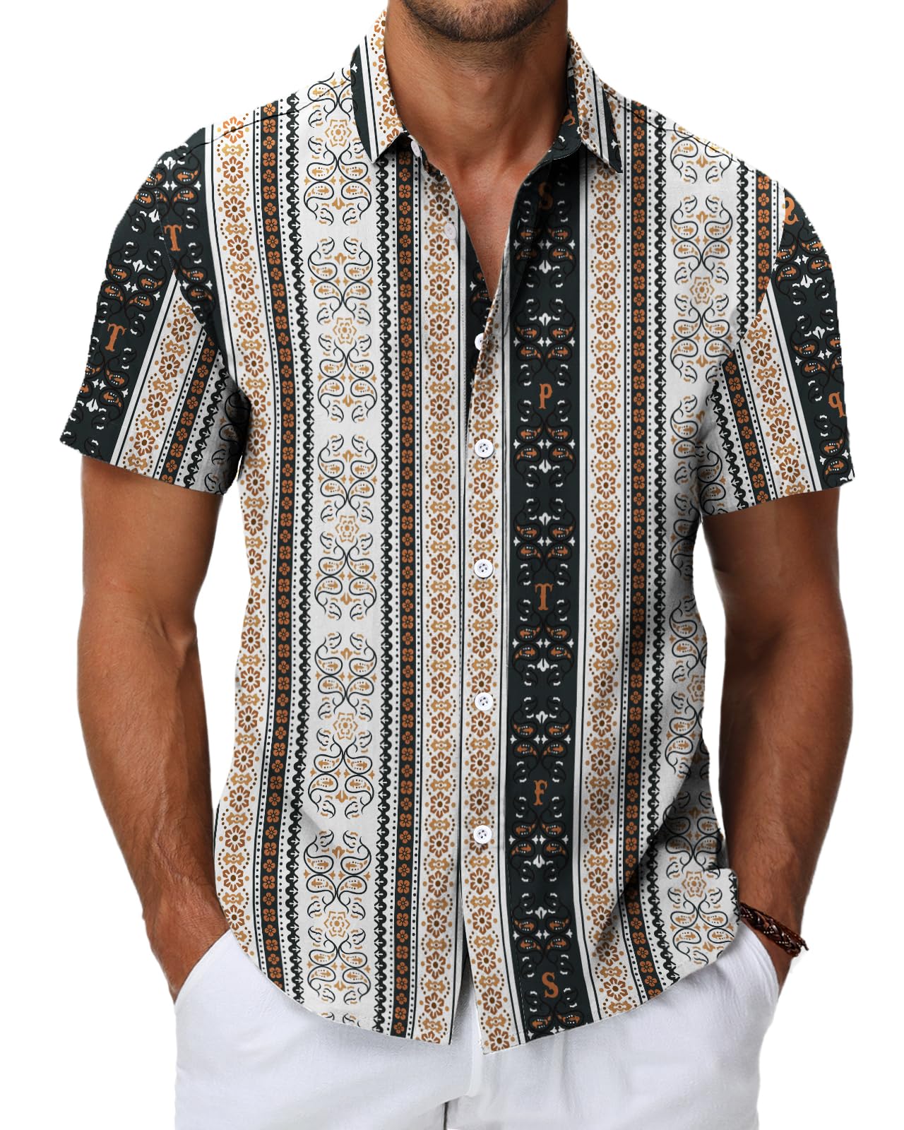 HMIYA Hawaii Hemd für Herren - 100% Baumwolle Vintage Kurzarmhemd - Unisex Sommerbutton-Down mit Allover-Print, Strandurlaub & Freizeit