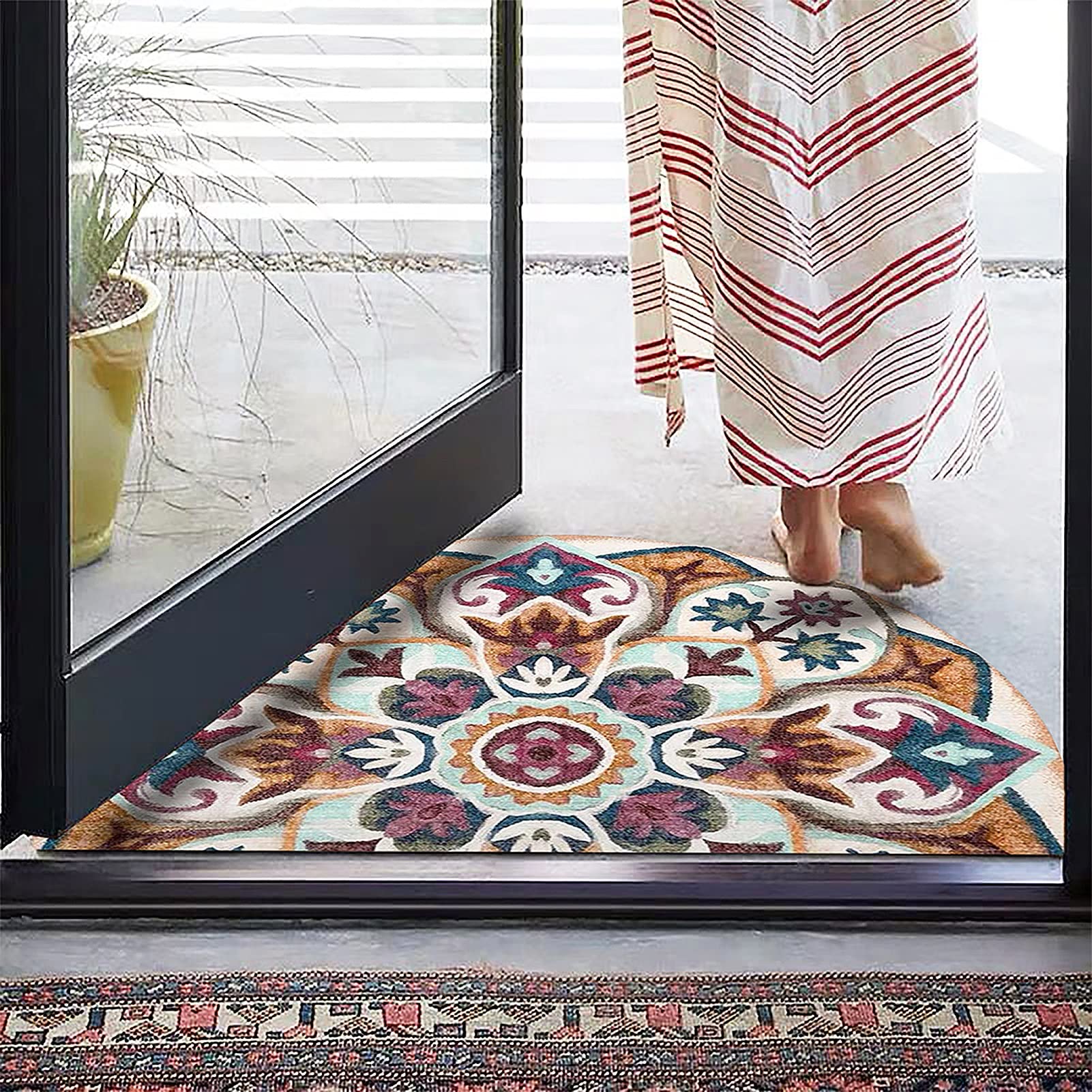 YEARLY Extra große halbrunde Fußmatte, American Welcome Mat, Outdoor Indoor Eingangsmatte rutschfeste Fußmatte im europäischen Stil für den Einstieg (Color : H, Größe : 70 * 110cm)