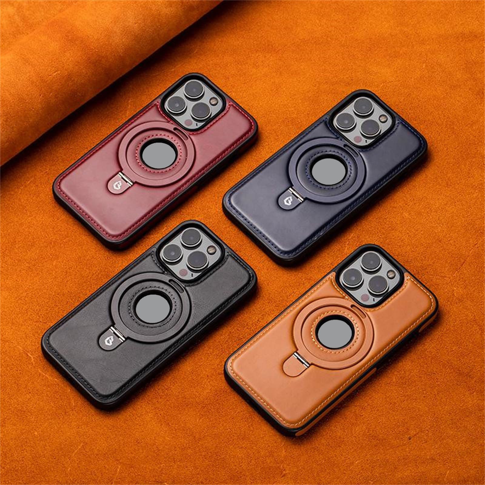 Luxurious Leather Invisible Stand for iPhone Case,Faux Leather Magnet Stand Phone Case,Shockproof Leaky Label Phone Case for iPhone 15/14/13/12 Pro Max Plus (14 Pro, Brown