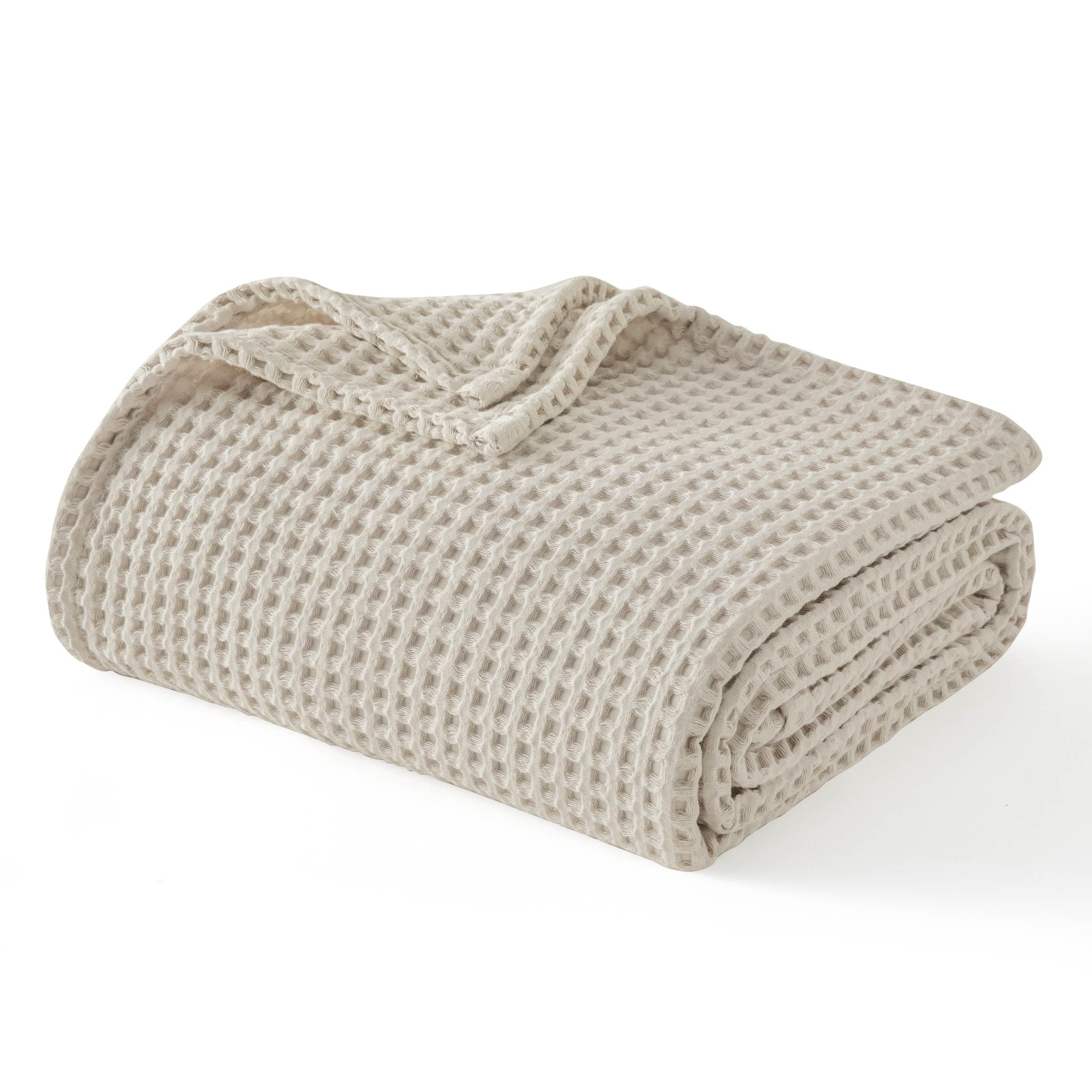 Manta de algodón 100% tamaño Queen, manta ligera de verano para cama, tejido fino y transpirable, ropa de cama de punto gofre, regalos para dormitorio, hotel, hospital, lino beige, 90 x 90 8