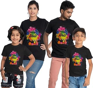 happyholi22 Happy Holi T-Shirt for Family Men Women Couple Kids, Black, 100% Cotton - (Single Piece only - not a Combo Pac... Price In India