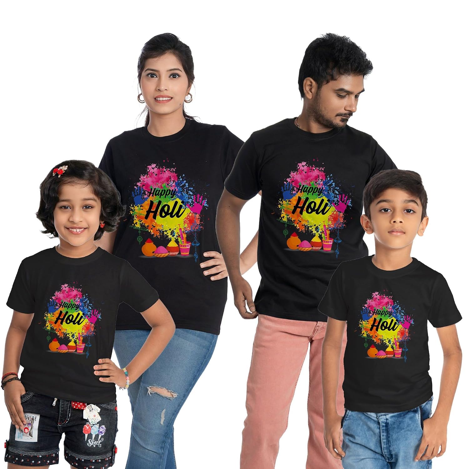 happyholi22 Happy Holi T-Shirt for Family Men Women Couple Kids, Black, 100% Cotton - (Single Piece only - not a Combo Pac... - Review, Price and Buying Guide