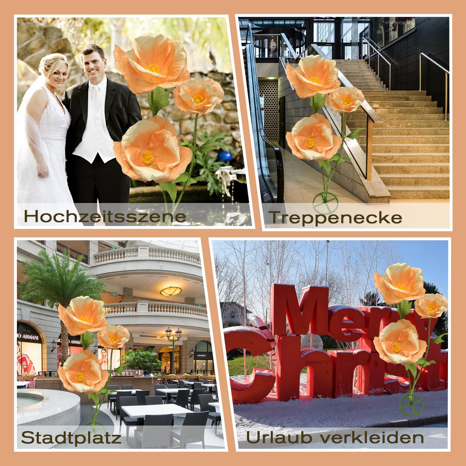 lifemet Champagner Gold Giant Flower 3 Stück künstliche Blumen Set 60-80 Zoll wasserdicht umweltfreundlich langlebig Nicht verblassen einfache Wartung 3D Blumenschmuck für Haus Hochzeit Party Garten