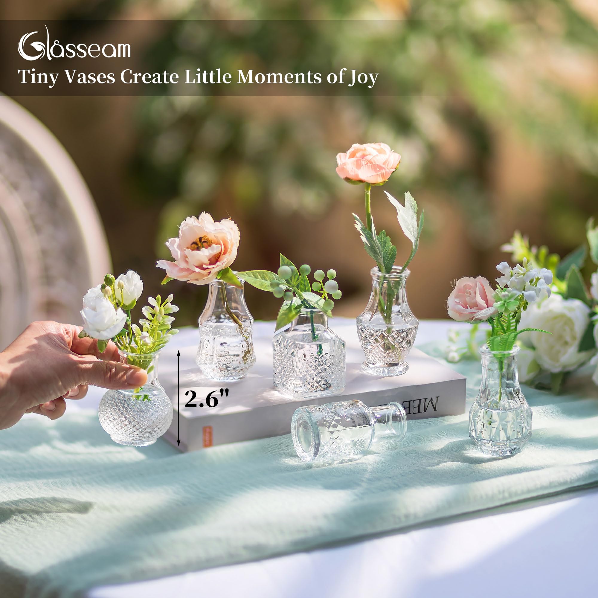 Glasseam Kleine Vasen Glas für Hochzeit: 40 Stück Mini Glasvase Klar Set | Vintage Blumenvase Klein, Tischdeko, Geburtstag Party, Wohnzimmer, Tisch, Home Deko