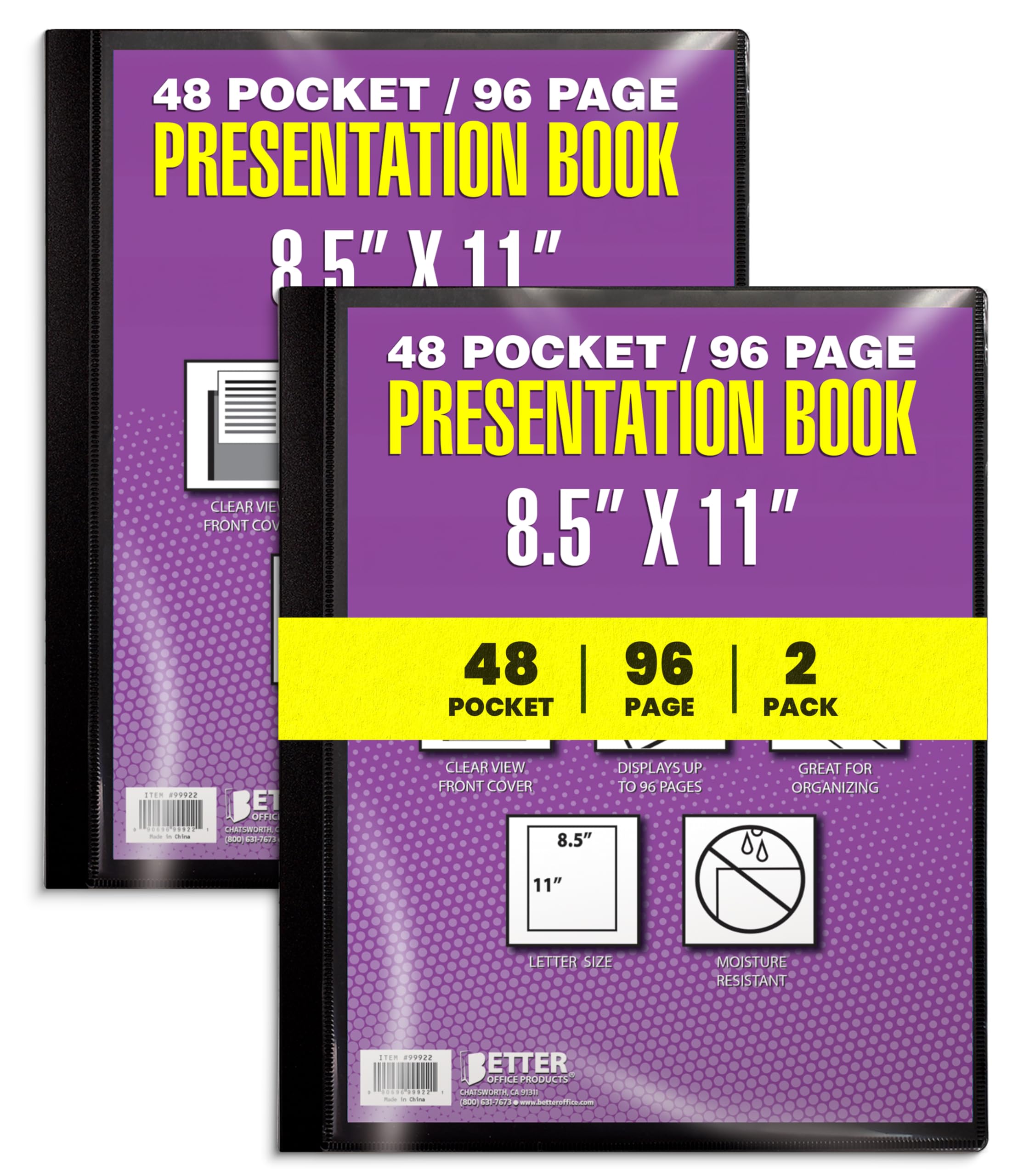Better Office Products 48 Pocket Bound Presentation Book, with Clear View Front Cover, 96 Sheet Protector Pages, 8.5" x 11" Sheets, Art Portfolio,
