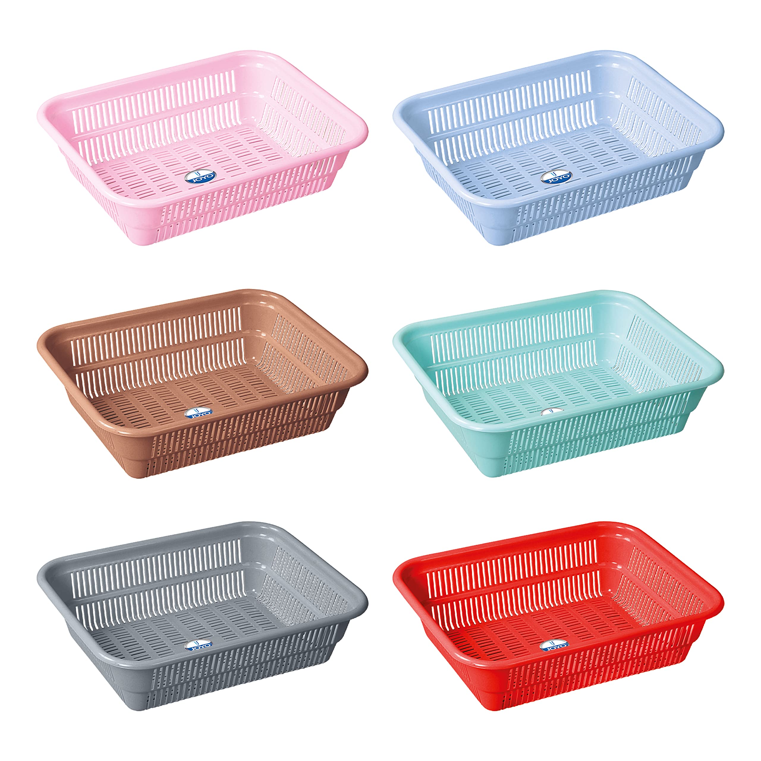 JOYO Virgin Plastic Fruit And Vegetable Basket Bathroom Stationary Home Storage Multipupose Organizer Tray (39 x 31 x 10 cm,Assorted Colour)(Pack of 6)