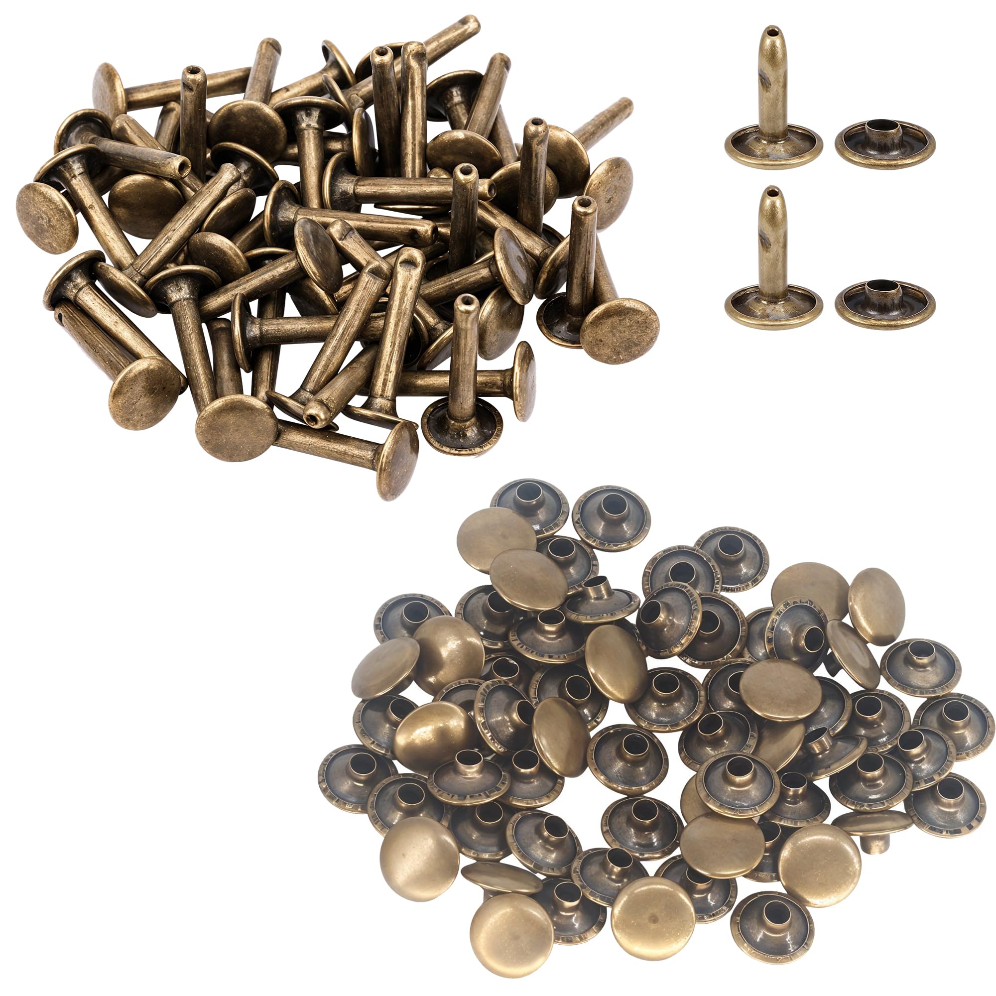 WedDecor Bronze, 50 Sets of 20mm Double Cap Rivets, Tubular Metal Studs for DIY Projects, Leather Crafting, Sewing & Clothing Repair - 20mm x 9mm Bronze Rivets for Crafts & Repairs