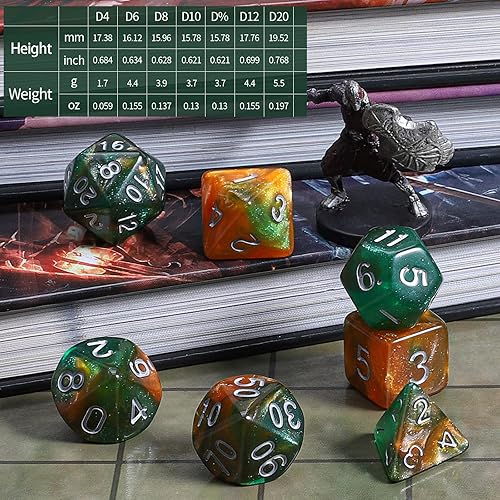 Miniatura 3 de CiaraQ DND - Juego de dados poliédricos con bolsa de dados para juegos de rol de Calabozos y Dragones, RPG MTG, juegos de mesa (verde mezclado con